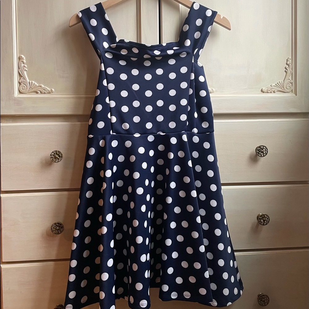 No Boundaries navy polka dot dress